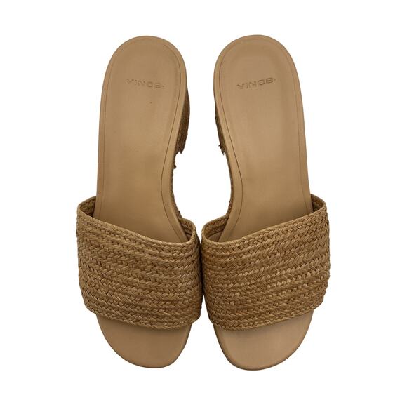 Vince 'Margo' Tan Leather Raffia Espadrille Block Heel Platform Sandals Size 7.5 - Picture 3 of 6
